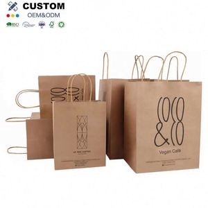 Sac en papier kraft brun recyclé avec poignée, personnalisé avec logo pour restaurant, café, emballage alimentaire à emporter, courses et livraison - Product Image 1
