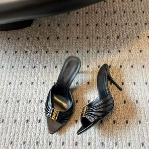 Sandales d'été montantes à talon aiguille pour femme, à bout ouvert, à enfiler, en cuir microfibre brodé, tendance mode - Product Image 4