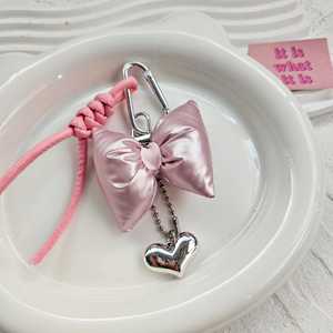 Llavero coreano de cuero con lazo rosa plateado, amuleto versátil para bolso, decoración colgante, regalo de moda - Product Image 2