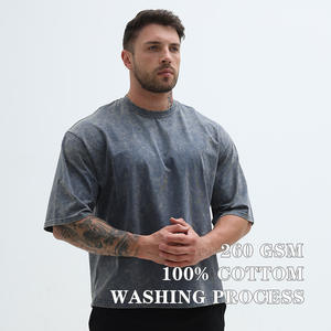 सूती बॉक्सी पुरुषों की विंटेज धुली हुई फसल टॉप हिप हॉप शैली की फिटनेस टी-शर्ट के साथ पुरुषों के लिए जिम क्रॉप्ड शर्ट - Product Image 2