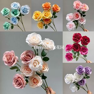 Roses artificielles Secret Garden, fleurs en soie à trois têtes, bouquet pour mariage et décoration intérieure, branche unique - Product Image 5