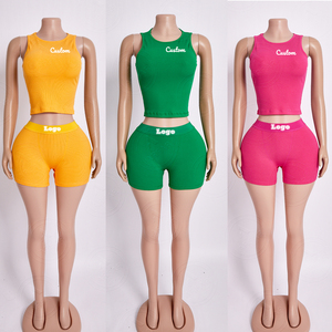Ropa de Verano para <span class=keywords><strong>Mujer</strong></span> en Stock, Venta al por Mayor, Conjunto de Top Corto y Pantalones Cortos con Bordado Personalizado, Conjuntos de Ropa Informal de Alta Calidad para <span class=keywords><strong>Mujer</strong></span> - Product Image 3