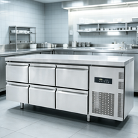Kulkas Dapur Restoran Komersial Stainless Steel 6 Laci Pendingin Kipas Meja Kerja Freezer Bawah Meja