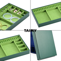 Plateau à bijoux en cuir PU neuf, personnalisable avec logo, empilable, en velours, pour l'organisation et la présentation de bagues, boucles d'oreilles et bracelets - Vente en gros
