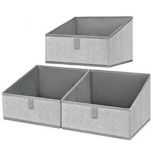 Collaspable Trapezoid Storage Bin with Handle for Toys and Books Grey Fabric Closet Bins Box for Organizing