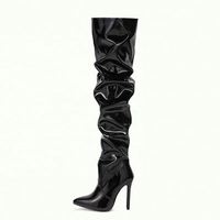 Bottes décontractées sexy pour femmes, en cuir, à talon aiguille, bout pointu, montantes au-dessus du genou, à enfiler