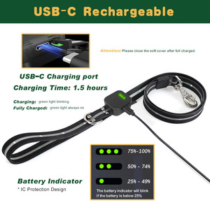ปลอกคอสุนัขแบบกันน้ำพร้อมสายจูงและสายต่อขยายแบบ USB-C พร้อมไฟ LED สำหรับเดินเล่นตอนกลางคืนเพื่อความปลอดภัย ผลิตตามมาตรฐาน BSCI คุณภาพพรีเมียม - Product Image 5