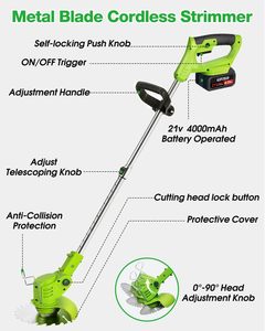 Cortacésped Eléctrico Inalámbrico de 21V <span class=keywords><strong>con</strong></span> Batería de 4.0Ah, 3 Tipos de Cuchillas, Desbrozadora sin Hilo, Motor Industrial de 4 Tiempos de 173cc para Jardín y Patio - Product Image 6