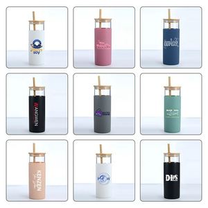 Gobelets en verre sans BPA avec manchons de protection en silicone, couvercles en bambou, pailles, écologiques, différentes capacités, gobelets personnalisés - Product Image 3