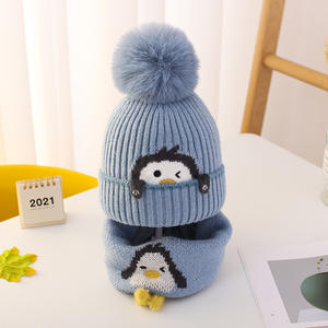 Conjunto de Gorro y Bufanda de Punto de Invierno con Diseño de Pingüino para Bebés de 1 a 3 Años, Gorro Infantil Suave y Cálido con Pompón - Product Image 6