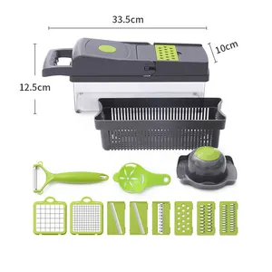 Novo design de Produtos de Cozinha Imprensa Topo Tudo em 1 Multi Manual Picadora de Alimentos Cortador De Legumes Slicer com Recipiente