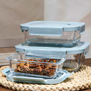 3 Pieces Borosilicate Glass Food Storage Containers <strong>Microwave</strong> Safe Home Airtight Food Bowl Set Student Glass <strong>Lunch</strong> <strong>Box</strong> - Product Image 3