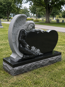 Pierre tombale en granit naturel à prix avantageux, double ange agenouillé, monument funéraire en granit rouge impérial pour cimetière et - Product Image 5
