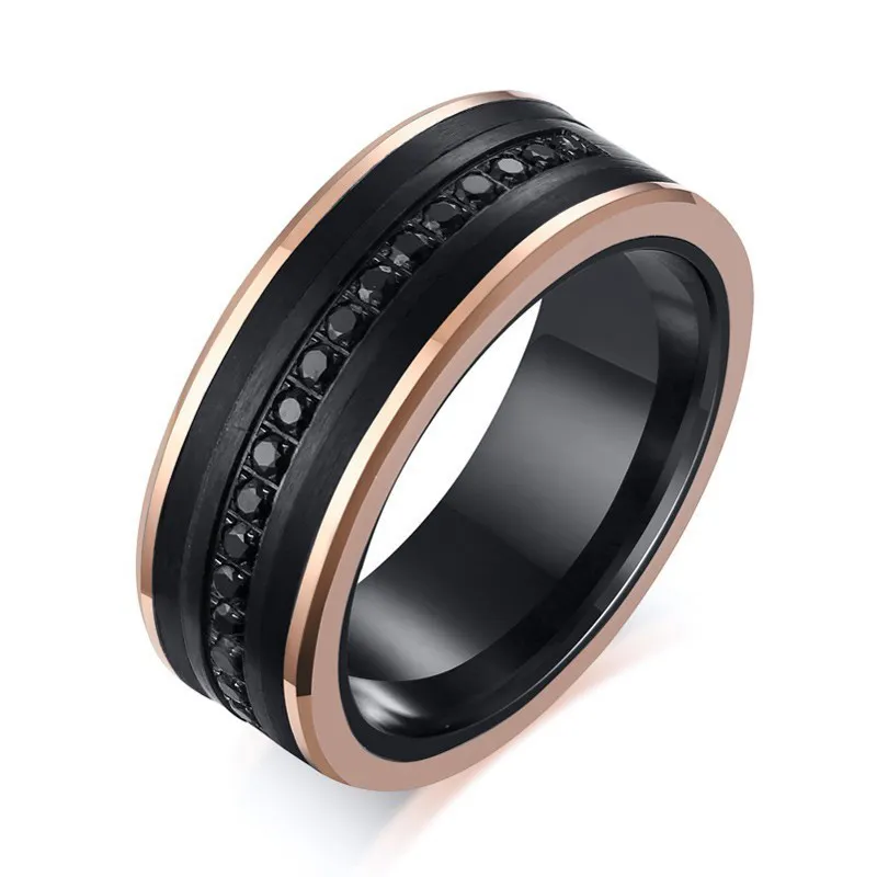 Perhiasan mewah dua warna Plating Bushed Tungsten hitam kubik zirkonia cincin pernikahan