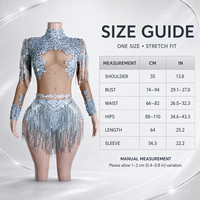 Body en strass argentés, maille nude, franges métalliques, col roulé, manches longues, costume de scène pour mariée, drag queen, danse Gogo