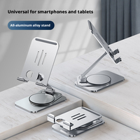 Support de téléphone portable de bureau en alliage d'aluminium, rotatif à 360 degrés, pliable, portable, entièrement métallique, support plat