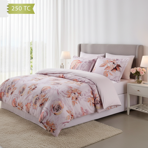 Varol 250 TC Bamboo Cotton Satin Duvet Cover <b>Set</b> <b>Single</b> Size Floral Pattern Woven for Home Use-ROSSY - Product Image 3