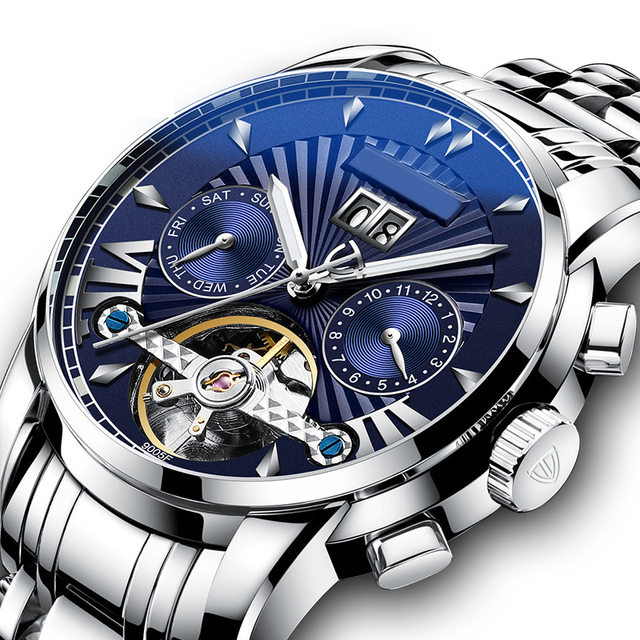 Mechanical Watch Glass Leather Fashion Watches Alloy Men's Imported Sports High Quality Men's Casual Round