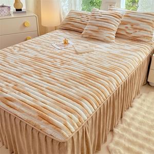 ชุดเครื่องนอนผ้าปู<span class=keywords><strong>เตียง</strong></span>แบบคงที่ผ้ากำมะหยี่สีน้ำตาลหนากันแบคทีเรียที่คลุมที่นอนขนกระต่าย - Product Image 3
