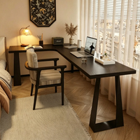 Bureau d'angle dans la chambre - Bureau d'ordinateur en bois massif en forme de L pour usage professionnel, adapté à la maison, long bureau d'écriture noir