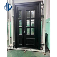Puerta de Entrada Pivotante de Vidrio Texturizado Arqueado Estilo Francés Clásico, Puerta de Seguridad de Aluminio Negro Mate con Luz Lateral Dividida, Puerta de Entrada Residencial