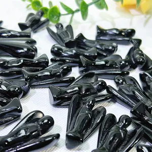 Wholesale Small Size Carvings Crystal Crafts Natural Product Healing Stone Black Obsidian Angel Decoration For Sale