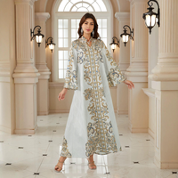 Robe longue Abaya ample élégante à motif floral vintage, en polyester respirant, tenue modeste pour le quotidien et les mariages, pour femmes musulmanes adultes