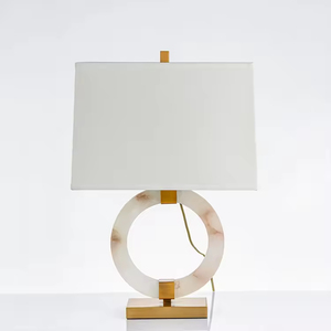 Lampe de table LED ronde moderne, cadre en fer, base en marbre, lumière blanche neutre 4100K, lampe de bureau électrique pour salon - Product Image 3