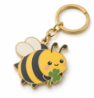 Porte-clés en métal avec breloque abeille en émail personnalisée, logo sur mesure, cadeau promotionnel en gros, fournisseur OEM, fabricant de porte-clés en vrac