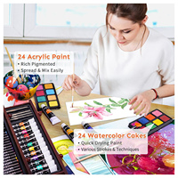 Kit d'art professionnel MQcolor 175 pièces ensemble de fournitures d'art de luxe avec peintures acryliques Crayons et crayons de couleur boîte en bois pour enfants