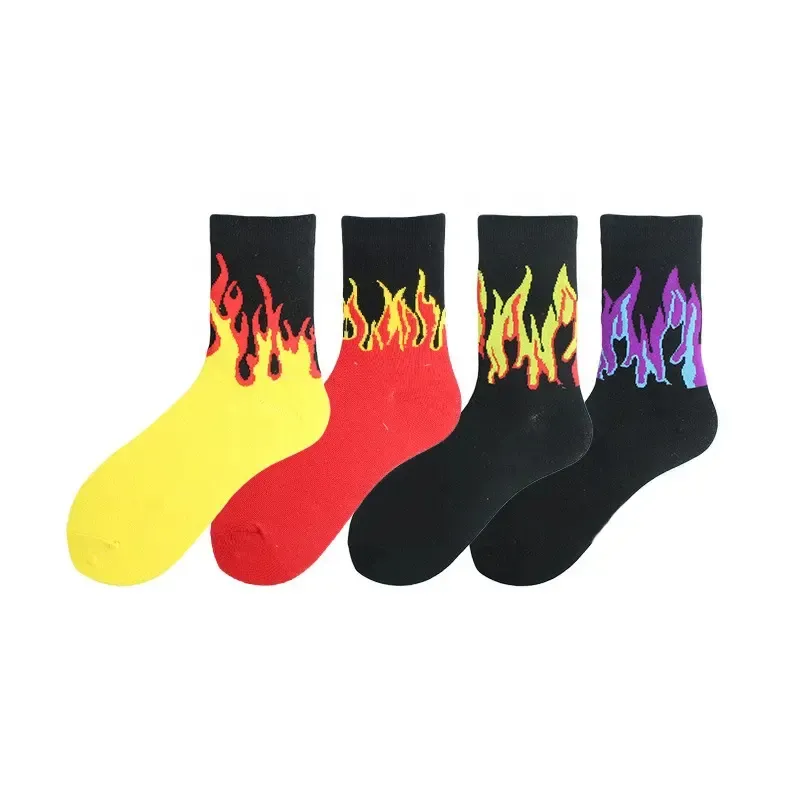 Personality Fire Pattern Hip Hop Socks Men Unisex Street Flame Skateboard Socks