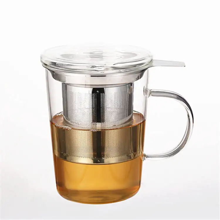 Caneca de chá de vidro borossilicato, folha solta sem chumbo de 12 onças, copo infusor de chá com filtro removível e tampa de vidro