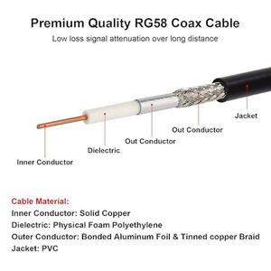<span class=keywords><strong>Cable</strong></span> <span class=keywords><strong>Coaxial</strong></span> <span class=keywords><strong>RG58</strong></span> de Cobre de Baja Pérdida, 50 Ohmios, Conector BNC Macho a Hembra para CCTV, Video, Radio, Escáner, 10 pies (3m), Conductor Sólido - Product Image 2