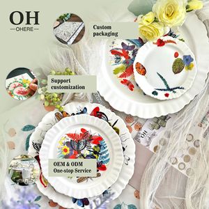 Nouvelle Assiette <span class=keywords><strong>en</strong></span> Céramique Biodégradable et Durable, Style Rétro, Motif Papillon, Feuille et Insecte, Dentelle de Lotus, pour Mariage - Product Image 5