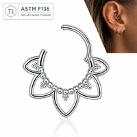 Anneau de nez et de cartilage d'oreille en alliage de titane ASTM F136, bijoux de piercing unisexe, design floral, sans soudure, nouveau modèle, tendance corporelle
