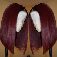 Perruques Bob Lace Front HD Transparentes Sans Colle, Cheveux Indiens Raides Remy, Haute Densité, Doux et Brillants, 100% Cheveux Humains Vierges