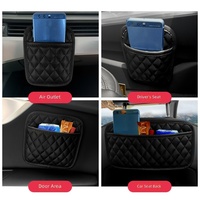 Sac de rangement et boîte organisatrice en cuir adhésif pour voiture avec support de téléphone pour les interstices des sièges - Accessoires pour voiture