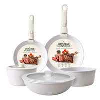 Ensemble de casseroles et poêles blanches antiadhésives en pierre de Maifan, batterie de cuisine à poignée amovible, compatible induction, pour cuisine, camping-car et camping