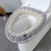 Coussin de siège de toilette en coton doux et épais, confortable, accessoire de salle de bain en peluche avec poignée, lavable et chaud