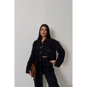 ชุดเสื้อเชิ้ตเดนิมสีน้ำเงินและกางเกงขายาวสำหรับผู้หญิง - Product Image 5