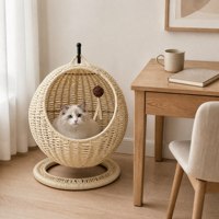 Panier pour chat blanc en rotin synthétique tressé, écologique, durable, respirant, facile à nettoyer, résistant à la moisissure, pour coin intérieur des animaux de compagnie