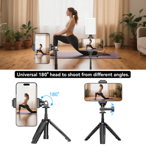 Perche à selfie stable avec mini trépied et anneau lumineux pour l'enregistrement vidéo de caméras et téléphones portables - Product Image 5