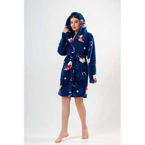 Bata de dormir navideña de forro polar para mujer, azul, con capucha, suave, de manga larga, informal, con diseño de gato y dulces - Product Image 4