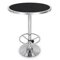 Verstellbarer Bartisch für Zuhause mit Runder Tischplatte, Verchromtem Sockel, Fußstütze und Ringdesign für Kücheninsel, Frühstücksecke, Balkon - Platzsparendes Design