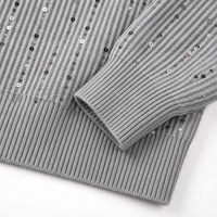 Pull en maille gris pointelle pour femme, manches longues, col rond, marque privée, vente en gros
