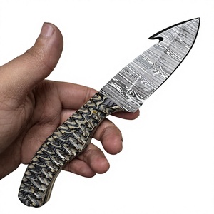 Couteau à lame fixe Drop Point en acier Damas, manche en bois Pakka bleu, couteau de survie pour le camping et le bricolage - Garantie 3 ans, prix abordables - Product Image 1