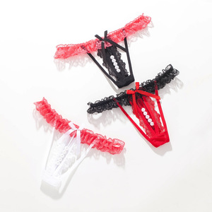Womens mở đáy quần sexy thongs chuỗi đính cườm quần lót đồ lót thấp tăng t-trở lại quần lót ưa thích ren đồ lót với ngọc trai bóng - Product Image 3