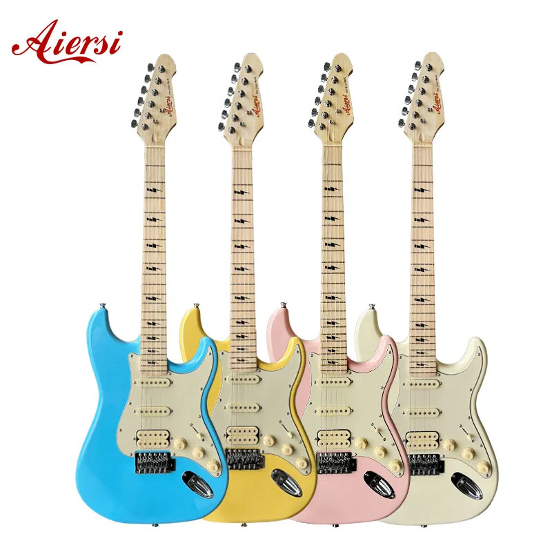 Aiersi gitar listrik ST warna, instrumen musik kualitas tinggi, Pickup HSS, jari Maple bertatahkan petir unik