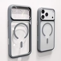 Coque de luxe magnétique antichoc orange avec bouton de caméra et protection d'objectif transparente en PC pour iPhone 17 Pro Max