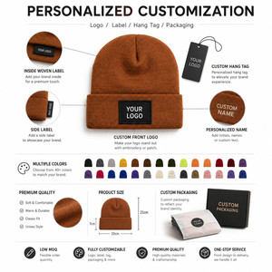 Fashion Plain Ribbed Soft Warm Acrylic <b>Beanie</b> <b>Hats</b> Outdoor Winter Wear Custom Logo 3D Embroidery Adjustable Cuffed Knitted - Product Image 2
